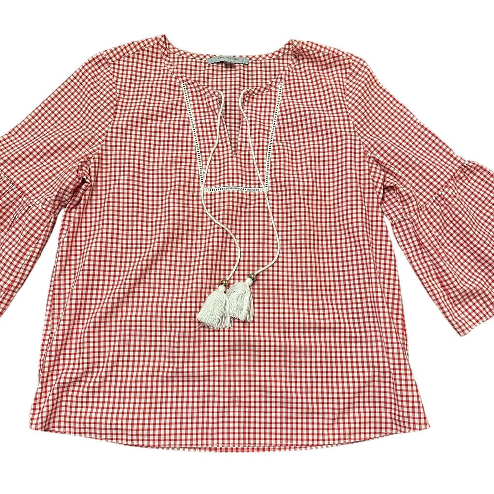 Marc New York Andrew Marc Womens Red Gingham Peasant Top L